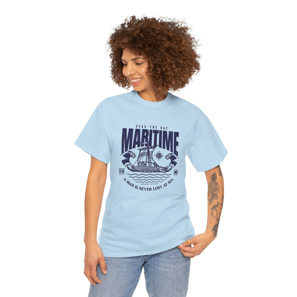 Maritime Crew Tee - Vintage Ship Graphic "A Man is Never Lost at Sea"