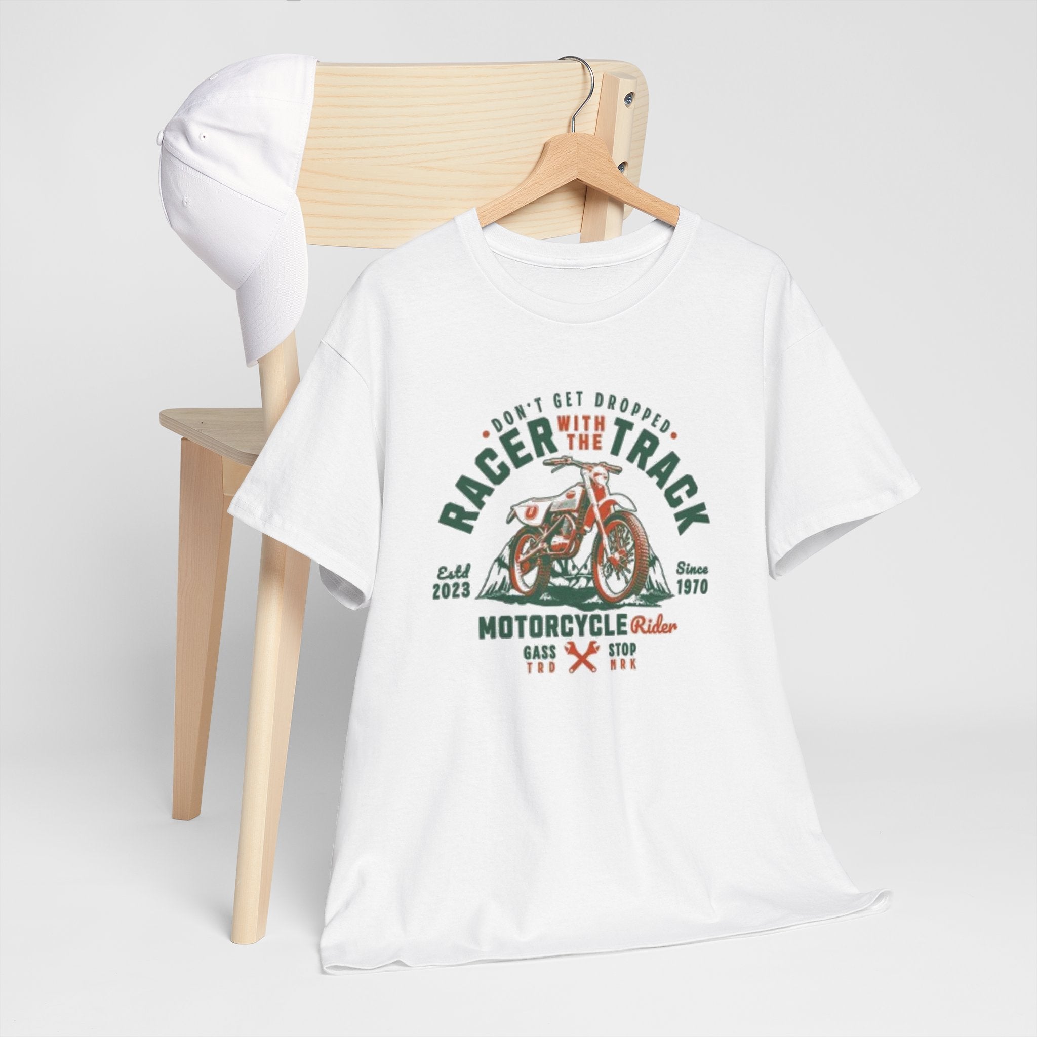 Motorcycle Racer Tee — "Racer the Track" Vintage Bike Graphic T-Shirt